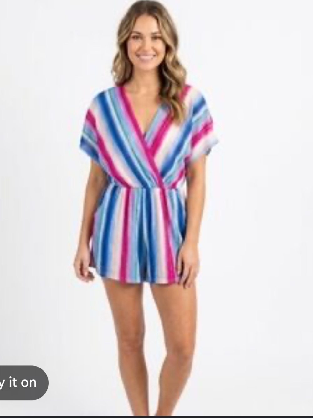 NWT Bepop Striped V-Neck Romper in Blue & Pink